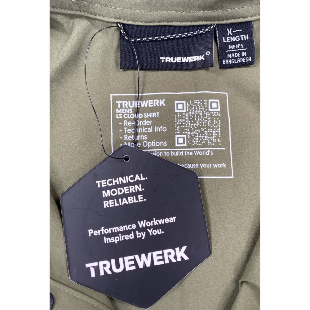 Truewerk Cloud Shirt Long Sleeve Green Snap Buttons Lightweight Men's X Length - Picture 5 of 7